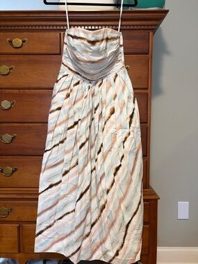 A.L.C. Striped Strapless Maxi Dress - Pastel Pink, Mint & Brown